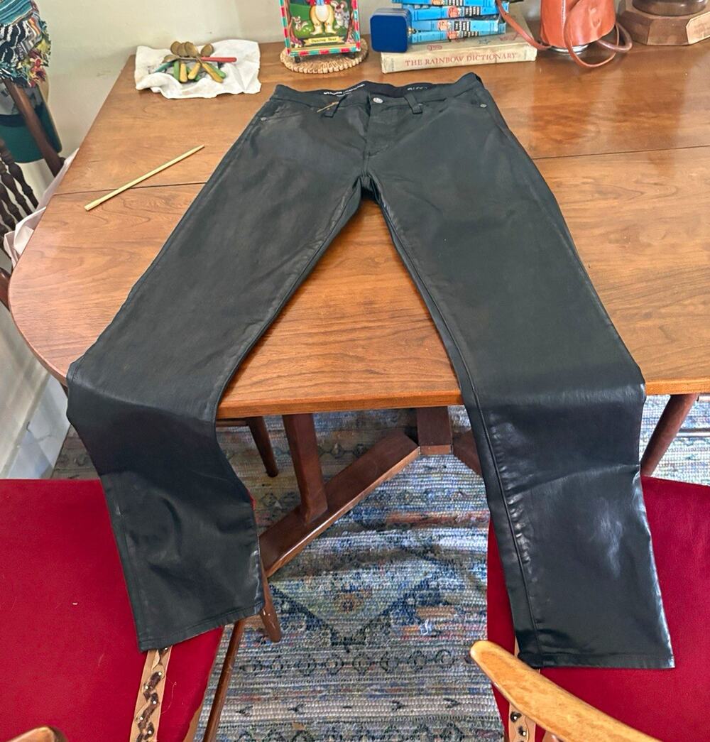 AG Jeans Mari Extended Coated Black Jeans 29 Slim Straight Leatherette